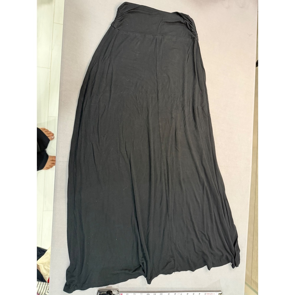 Black Jersey Knit Maxi Skirt Fold Over Waist Stretch Long Casual Skirt Womens